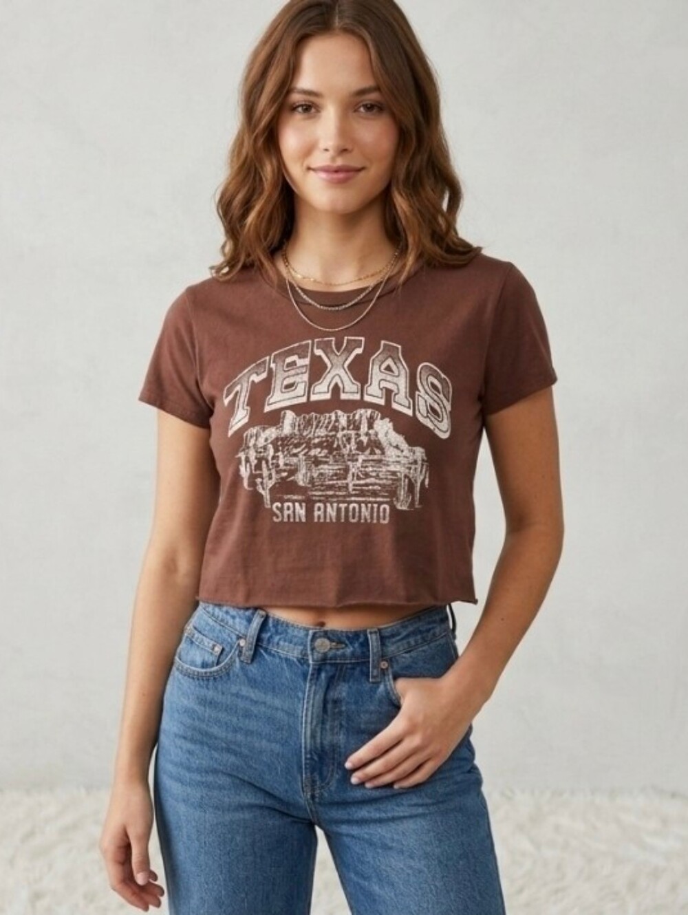 Altar'd State Brown Texas Crop Top Size L Large Oversized San Antonio Shirt